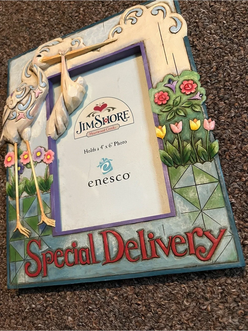 Enesco Jim Stork “Special Delivery” Floral Picture Frame- 4x6”